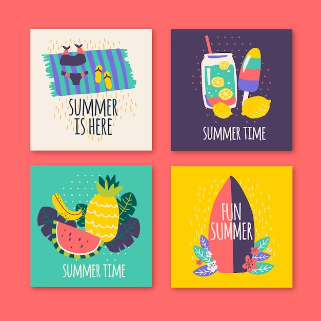 Free vector flat design summer card set template