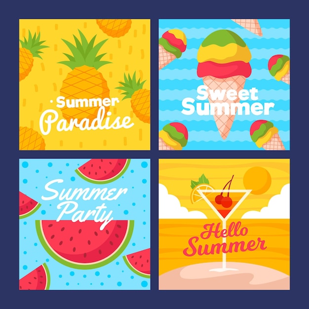 Flat design summer cards collection