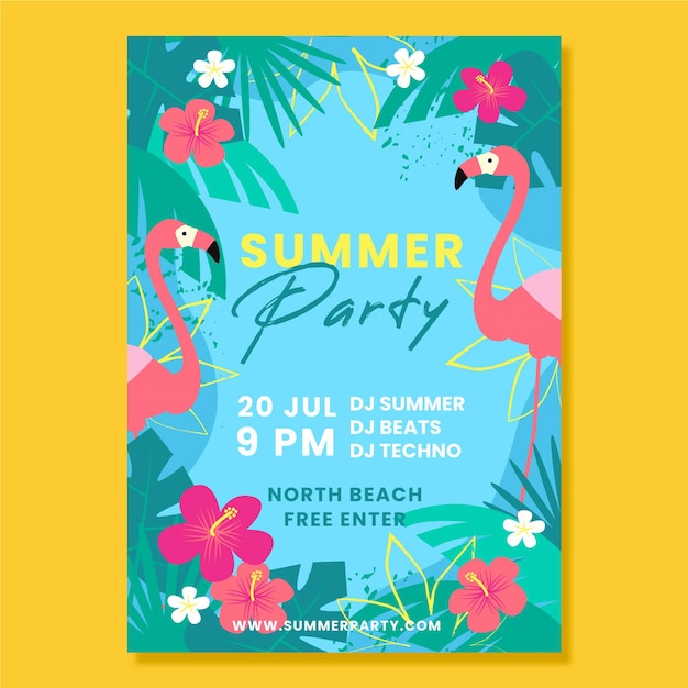 Flat design summer party flyer