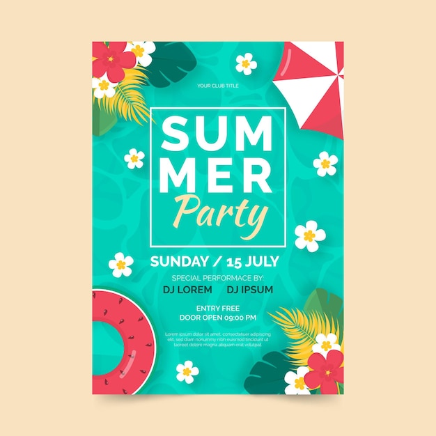 Flat design summer party poster template