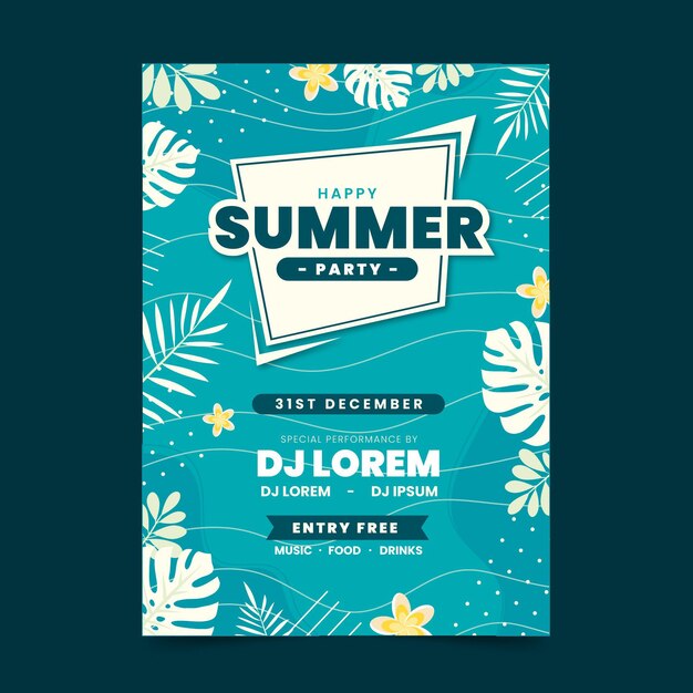 Flat design summer party poster