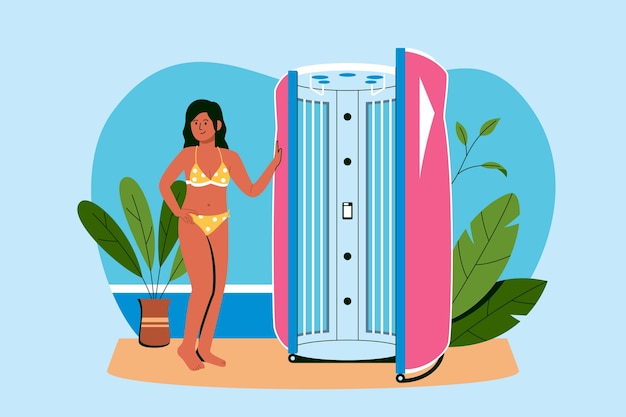 Flat design sunbed tanning illustration