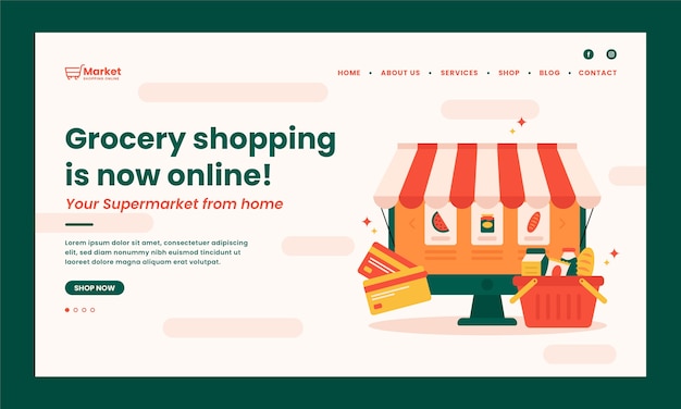 Flat design supermarket landing page template