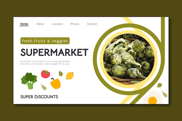 Flat design supermarket landing page template