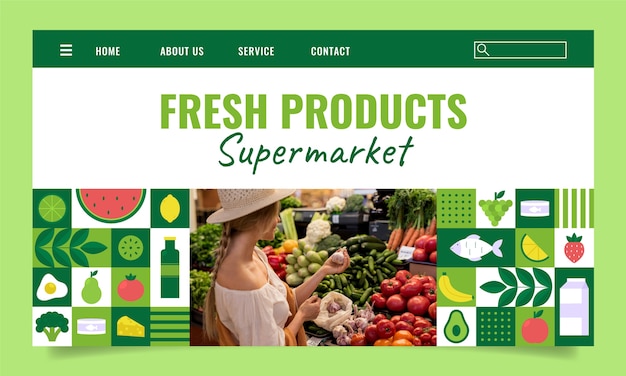 Free Vector flat design supermarket landing page template