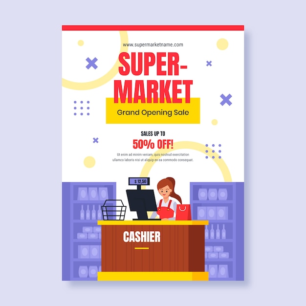 Flat design supermarket poster template