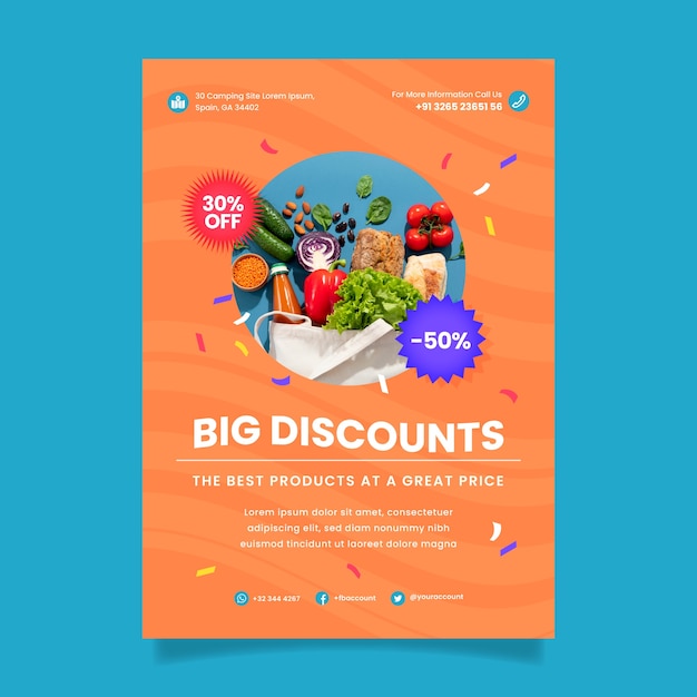 Flat design supermarket poster template