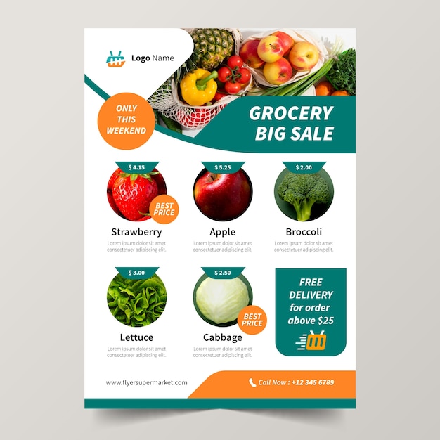 Flat design supermarket poster template