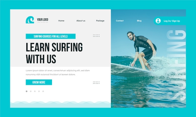 Flat design surfing landing page