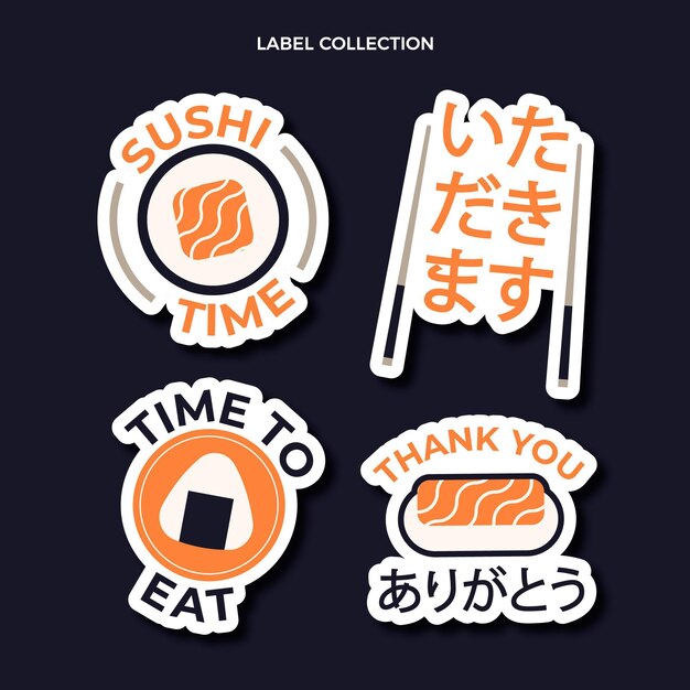 Flat design sushi labels template