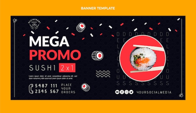 Flat design sushi promo banner template