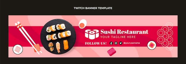 Free Vector flat design sushi restaurant twitch banner