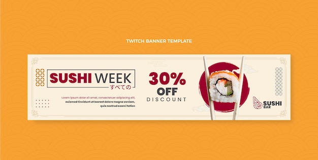 Free Vector flat design sushi week twitch banner