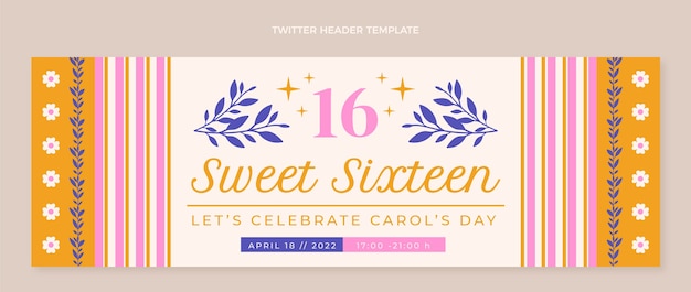 Flat design sweet 16 twitter header