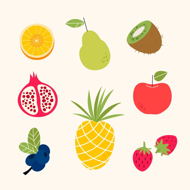 Flat design sweet fruits collection