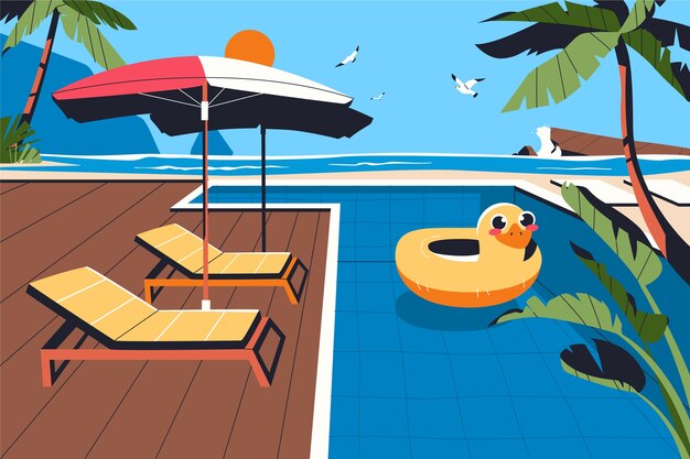 Flat design swimming pool background