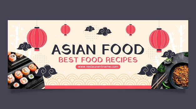 Flat design tasty asian food facebook cover