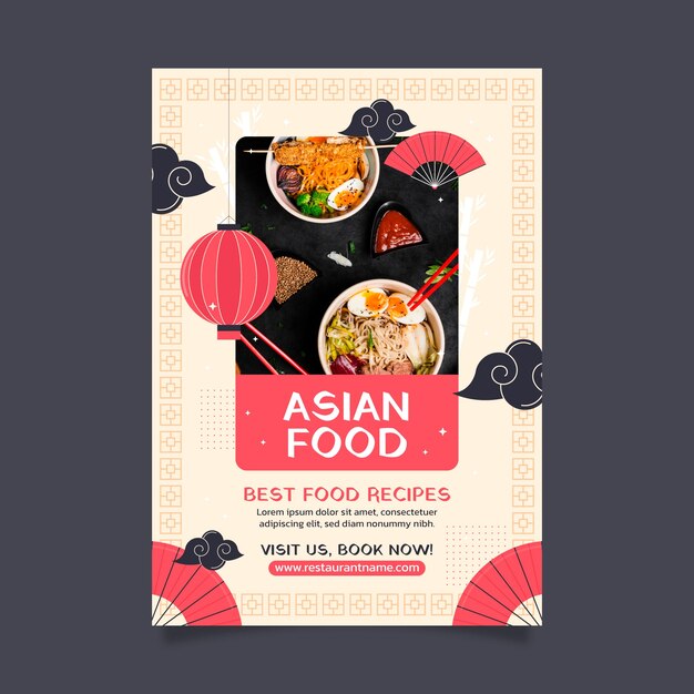 Flat design tasty asian food poster template