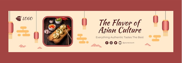 Flat design tasty asian food twitch banner