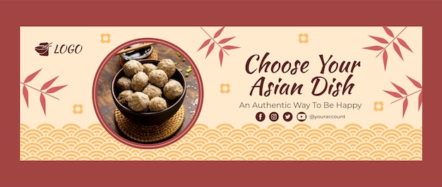 Flat design tasty asian food twitter header