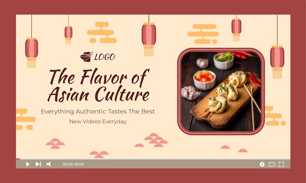 Free Vector flat design tasty asian food youtube thumbnail