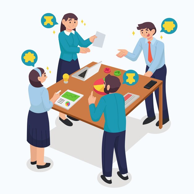 Flat design teamwork concept with table