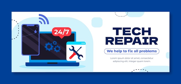 Flat design tech repair facebook cover