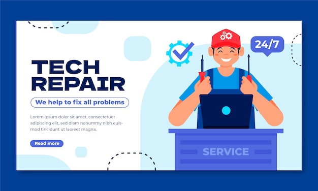 Flat design tech repair  facebook template