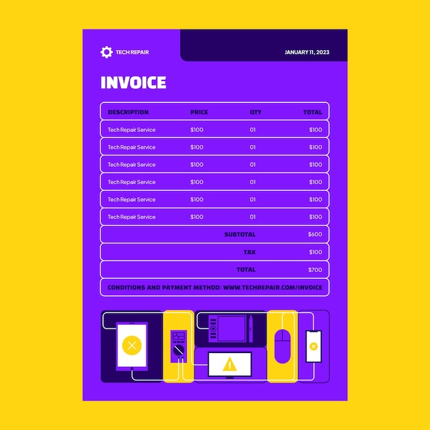 Flat design tech repair invoice template