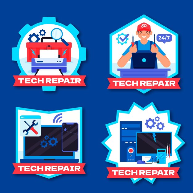 Flat design tech repair labels