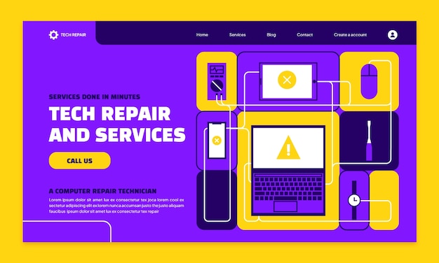 Flat design tech repair landing page