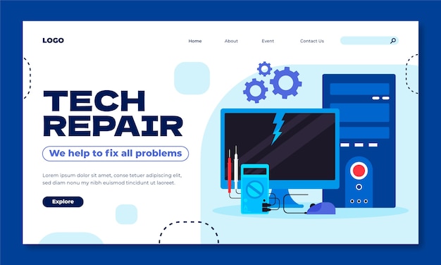 Flat design tech repair  landing page