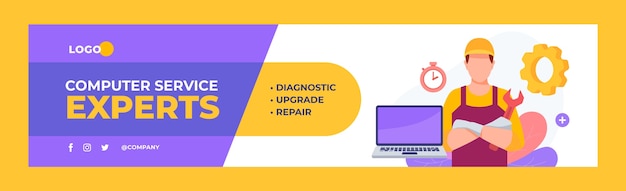 Free Vector flat design tech repair linkedin banner