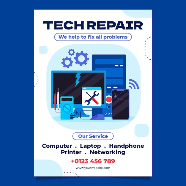 Free Vector flat design tech repair  poster