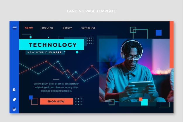 Flat design technology landing page template