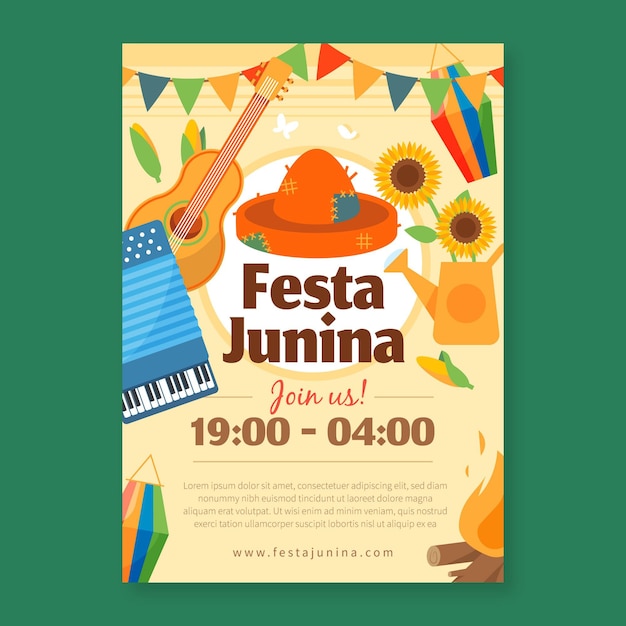 Flat design template festa junina flyer