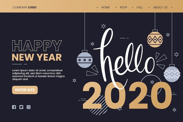 Flat design template new year landing page