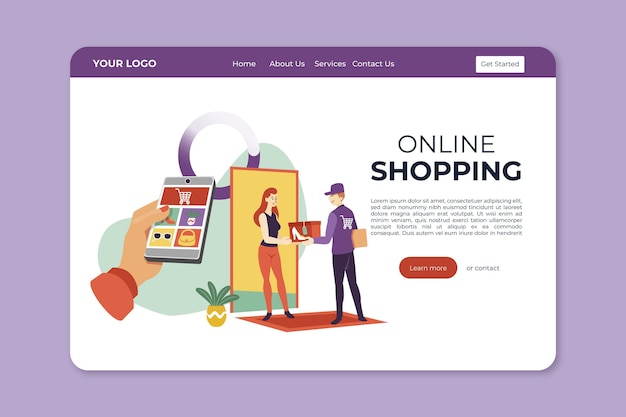 Flat design template shopping online landing page