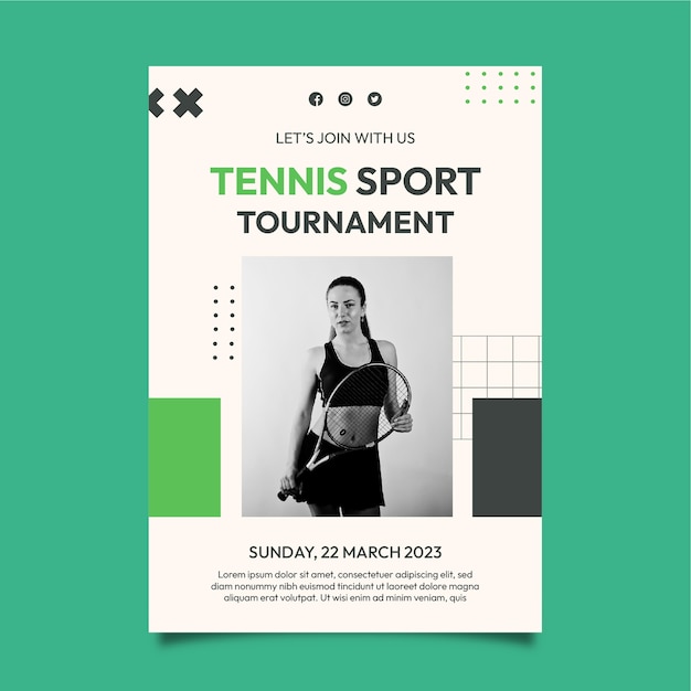 Flat design tennis game poster template