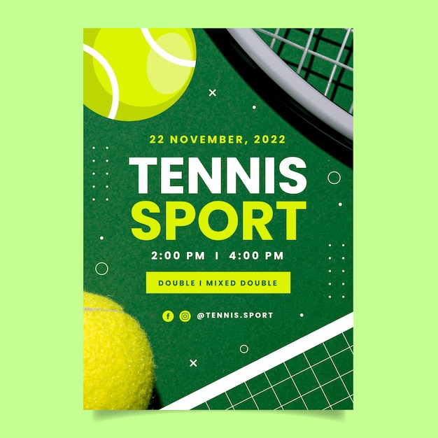 Flat design tennis lessons poster template