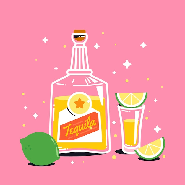 Flat design tequila shot illustration