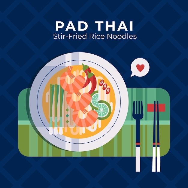 Flat design thai food illustration