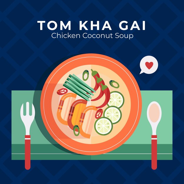 Flat design thai food illustration