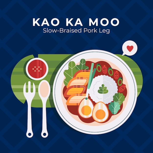 Flat design thai food illustration