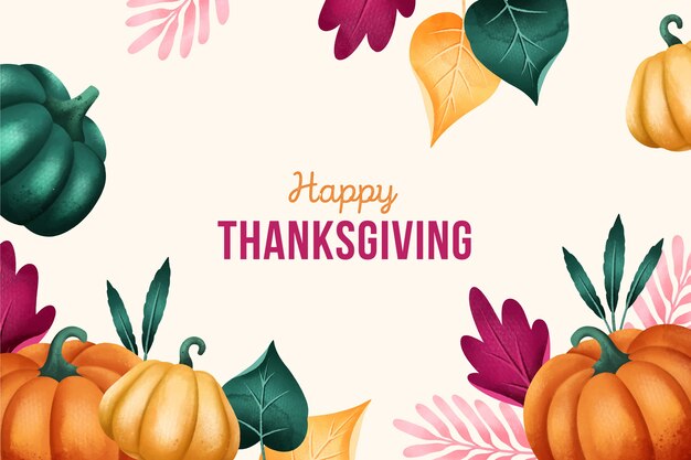 Flat-design of thanksgiving background in watercolor