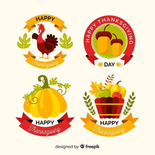 Flat design thanksgiving badge group