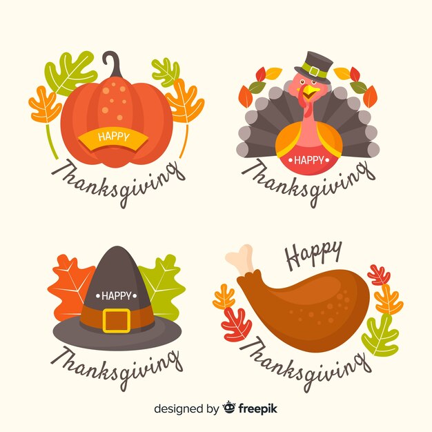 Flat design thanksgiving badge set