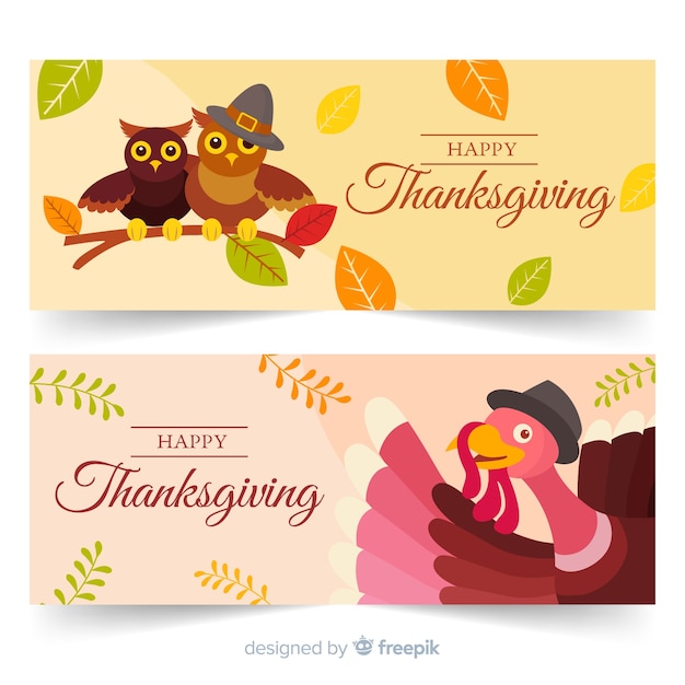 Flat design thanksgiving banners collection