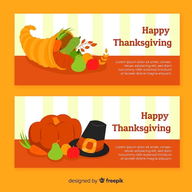 Flat design thanksgiving banners template