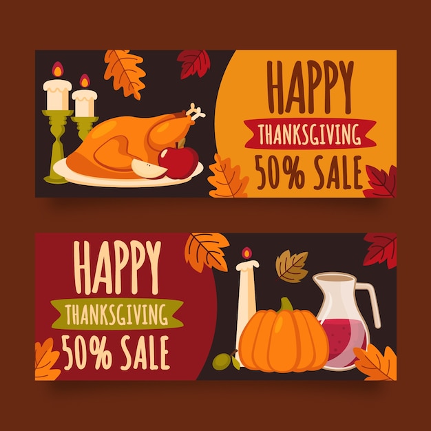 Free Vector flat design thanksgiving banners template